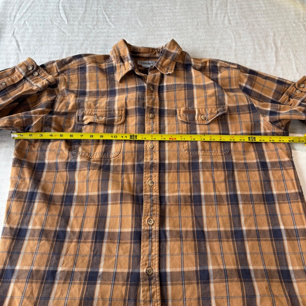 Carhartt Mens 2XL Plaid Flannel Button Down Shirt Brown Blue Cotton S145BRN - Picture 9 of 10